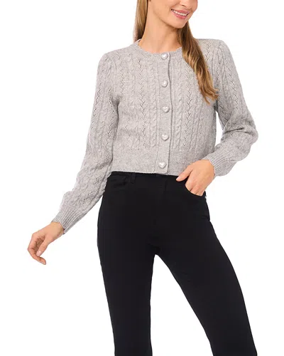 Cece Heart Button Pointelle Cardigan In Gray