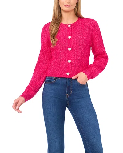 Cece Heart Button Pointelle Cardigan In Pink