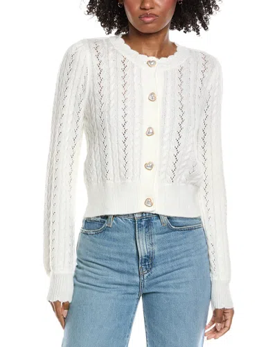 Cece Heart Button Pointelle Cardigan In White