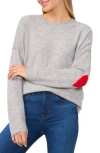 Cece Heart Elbow Crewneck Sweater In Light Heather Grey