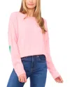 Cece Heart Elbow Patch Crew Pullover In Pink