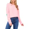 Cece Heart Elbow Patch Crew Pullover In Pink