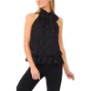 Cece Heart Embroidered Sleeveless Tie Neck Tiered Top In Black