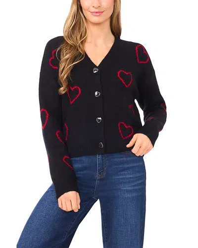 Cece Heart Jacquard Cardigan In Black