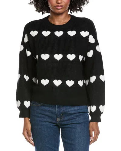Cece Heart Jacquard Crew Sweater In Black