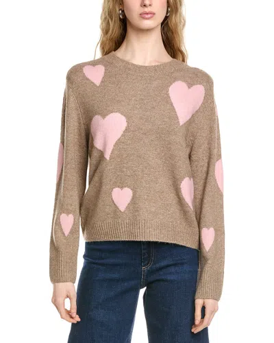 Cece Heart Jacquard Crew Sweater In Brown