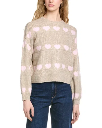 Cece Heart Jacquard Crew Sweater In Gold