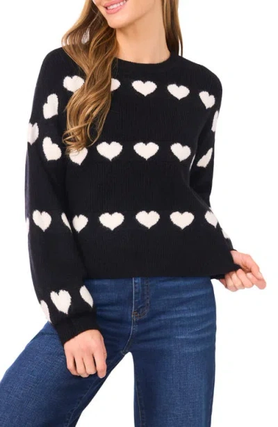 Cece Women's Heart Jacquard Long-sleeve Sweater In Black