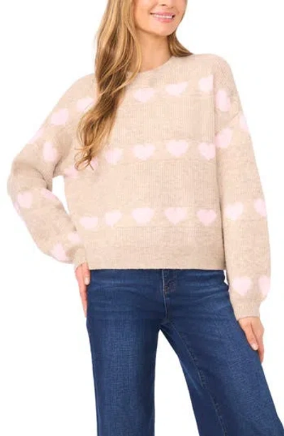 Cece Heart Jacquard Crewneck Sweater In Neutral