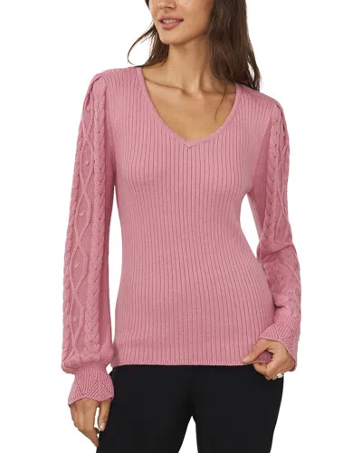 Cece Heart Neckline Cable Sleeve Sweater In Multi