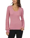 Cece Heart Neckline Cable Sleeve Sweater In Black