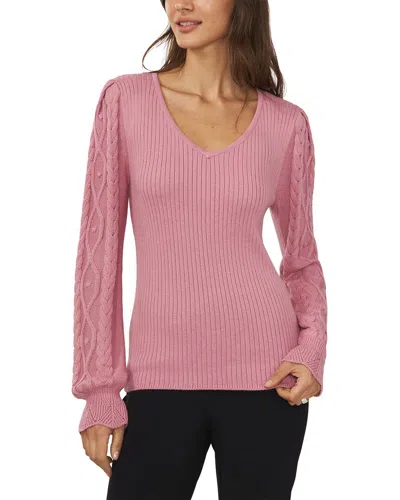 Cece Heart Neckline Cable Sleeve Sweater In Black