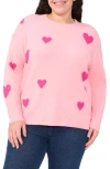 Cece Heart Pattern Crewneck Sweater In Pink
