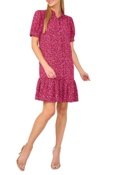 Cece Heart Print Ruffle Hem Dress In Rich Black