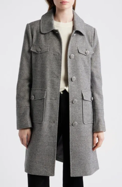 Cece Herringbone Flap Pocket Coat In Gray