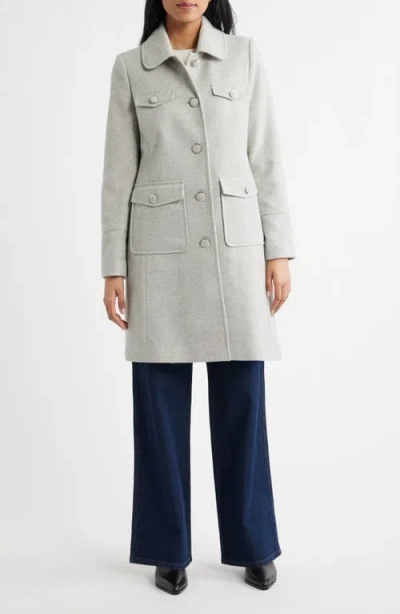 Cece Herringbone Flap Pocket Coat In Gray