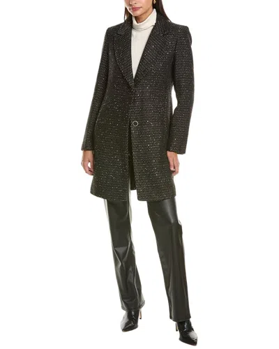 Cece Herringbone Wool-blend Coat In Black