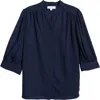 Cece Hidden Placket Shirt In Classic Navy Blue