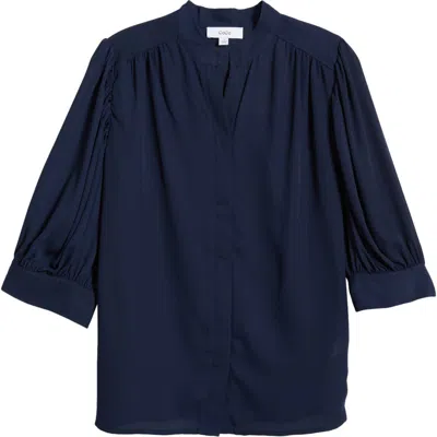Cece Hidden Placket Shirt In Classic Navy Blue