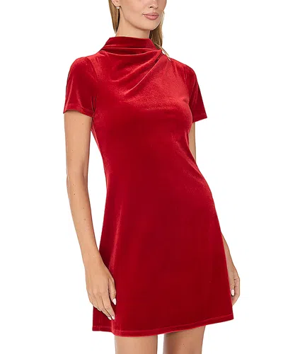 Cece High Cowl Neck Pleat Shoulder Mini Dress In Red