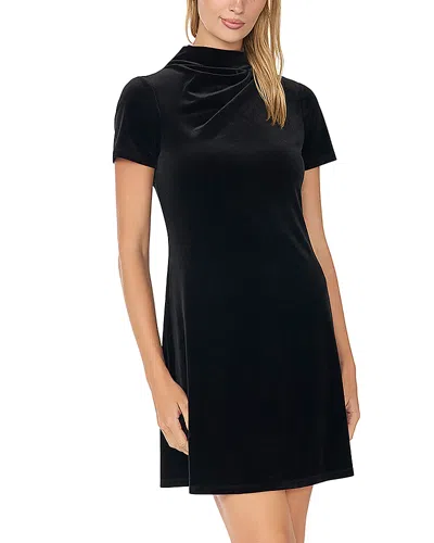Cece High Cowl Neck Pleat Shoulder Mini Dress In Rich Black