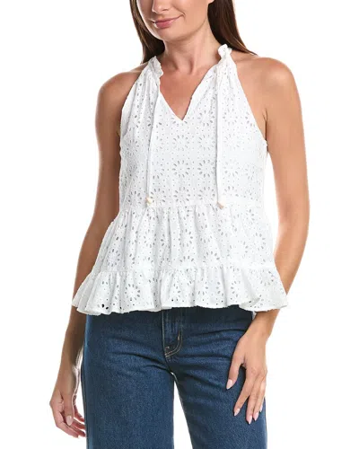 Cece High Neck Eyelet Top In White