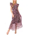 Cece Floral Print Flutter Sleeve Maxi Dress In Black