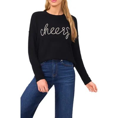 Cece Holiday Beaded Sweater In Black