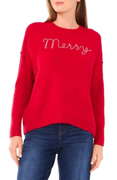 Cece Holiday Candy Cane Stitch Sweater In Red