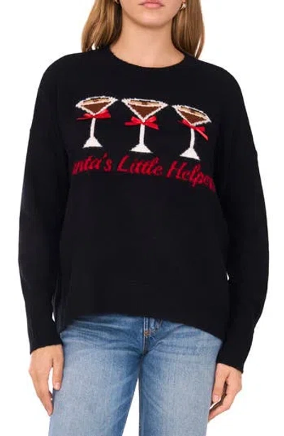 Cece Holiday Graphic Sweater In Black
