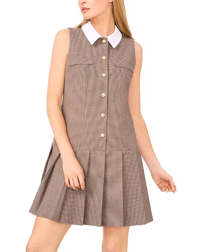 Cece Houndstooth Print Pleated Skirt Dress In Multi