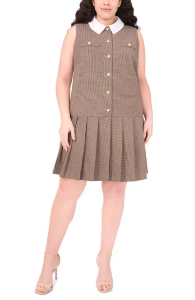 Cece Houndstooth Sleeveless Pleated Dress In Animal Print