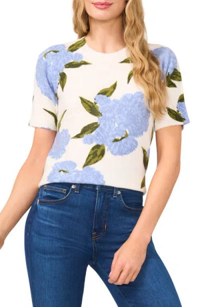 Cece Hydrangea Print Short Sleeve Sweater In Multi