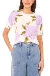 Cece Hydrangea Print Short Sleeve Sweater In White