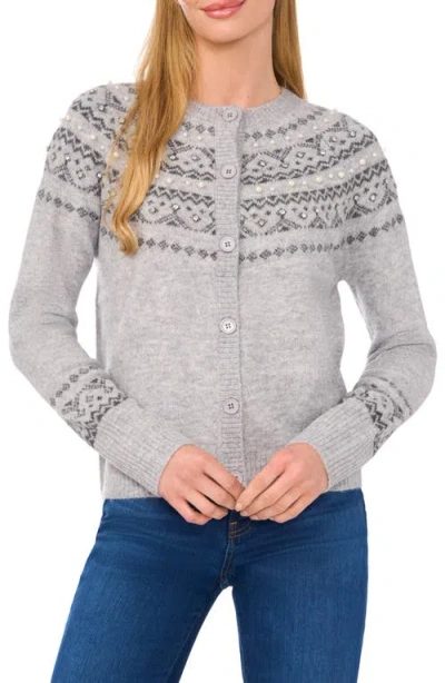 Cece Women's Embellished Fair Isle Cardigan In Light Heather Grey