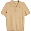 Cece Imitation Pearl Button Polo Sweater In Latte Heather Beige