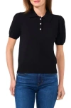 Cece Imitation Pearl Button Polo Sweater In Rich Black