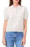Cece Imitation Pearl Button Puff Sleeve Polo In Silver Heather Grey