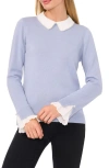 Cece Imitation Pearl Peter Pan Collar Cotton Sweater In Slate Blue