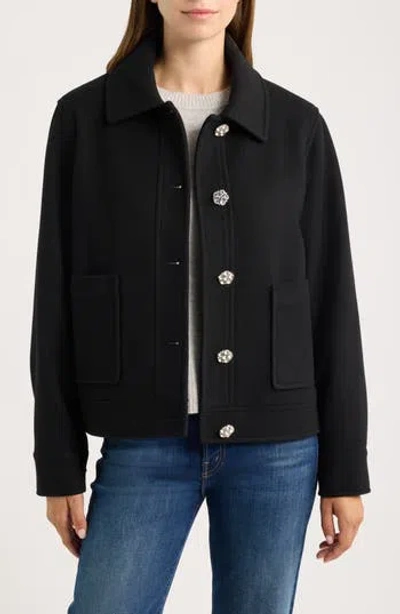 Cece Jewel Button Flannel Jacket In Black