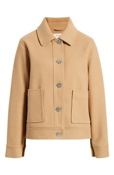 Cece Jewel Button Flannel Jacket In Brown