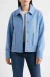 Cece Jewel Button Flannel Jacket In Blue