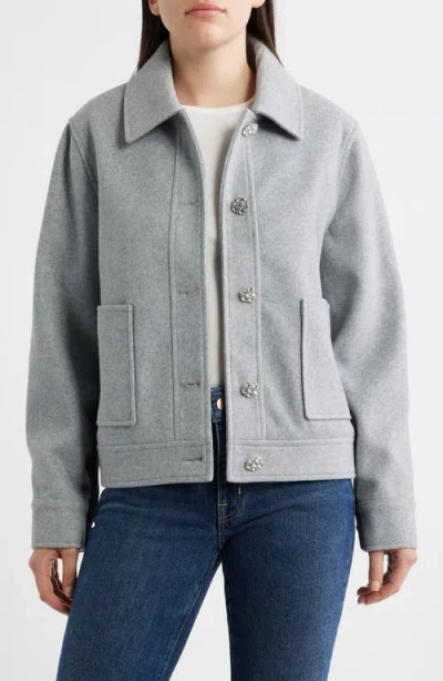 Cece Jewel Button Flannel Jacket In Gray