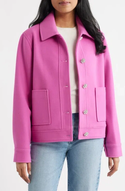 Cece Jewel Button Flannel Jacket In Pink