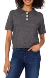 Cece Jewel Button Polo In Gray