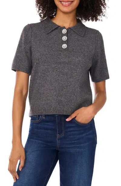 Cece Jewel Button Polo In Gray