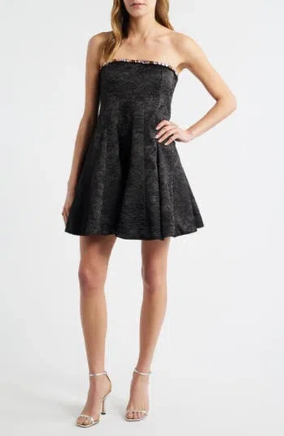 Cece Jewel Textured Strapless Minidress In Black