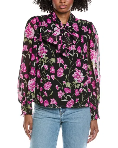 Cece Keyhole Bow Tie Smocked Blouse In Black