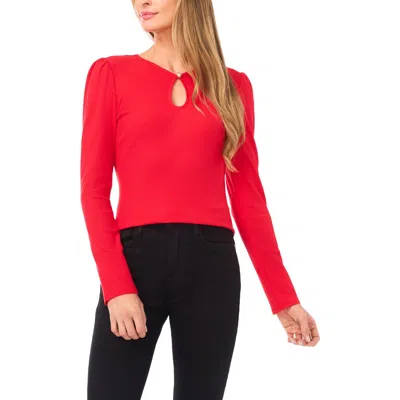 Cece Keyhole Rib Top In Red