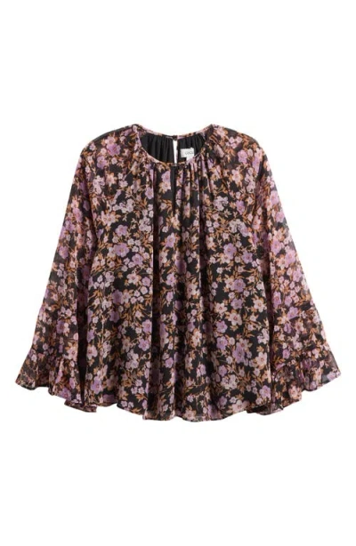 Cece Keyhole Tiered Long Sleeve Top In Multi